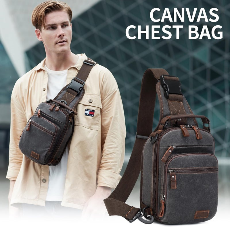 NerIion Nerlion Sling Bag for Men Waxed Canvas Crossbody Bag Chest Bag Water Resistant Shoulder Bag Casual Daypack - Image 2
